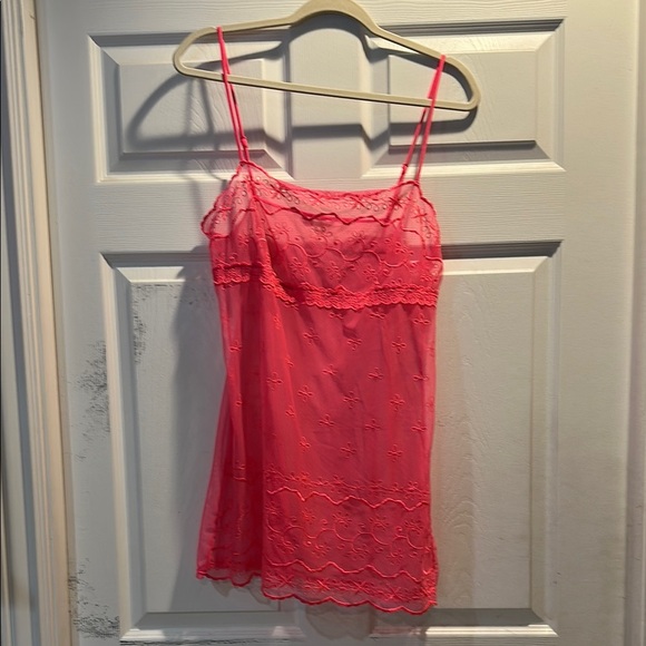Victoria’s Secret Bright Pink Sheer Stretch Mesh Eyelet Lace Slip Dress L - Picture 1 of 7